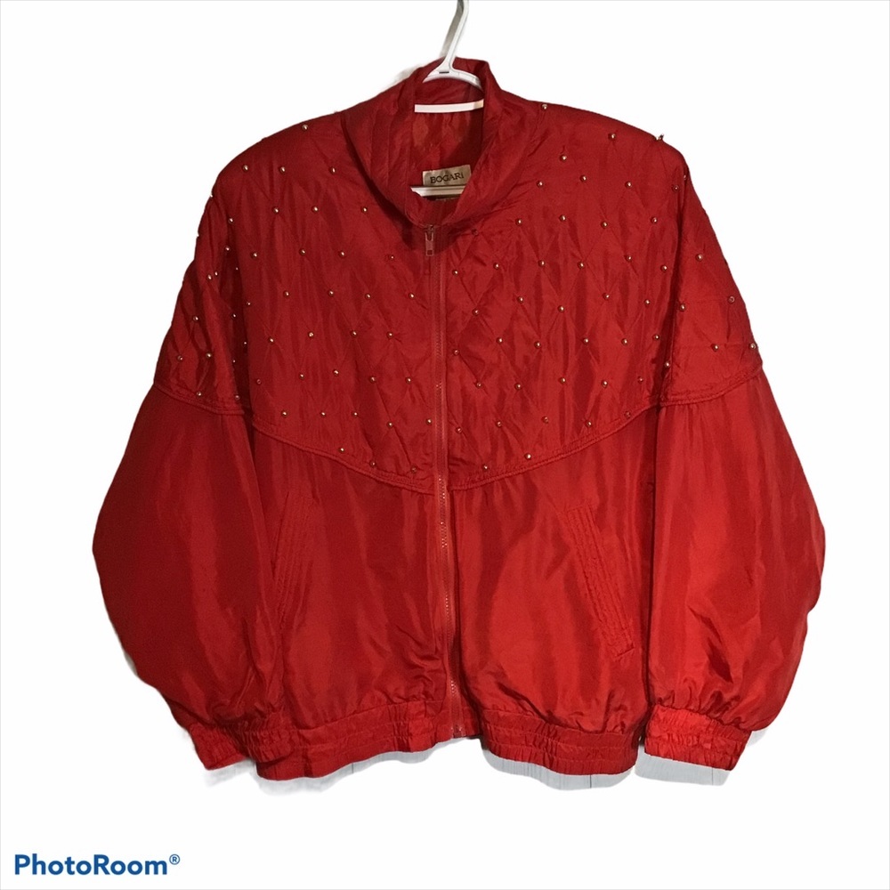 Vintage Bogari Silk Red Bomber Jacket With Beads